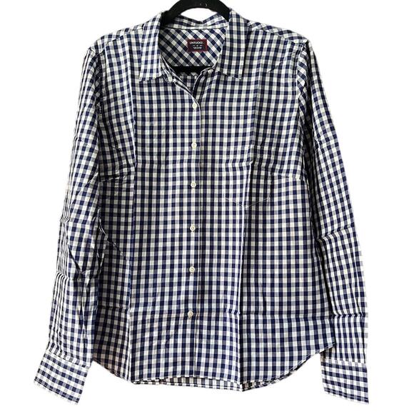 NWT UNTUCKit Women's Belleza Button Up Long Sleeve Blue Gingham Shirt Size 2 - Picture 1 of 12